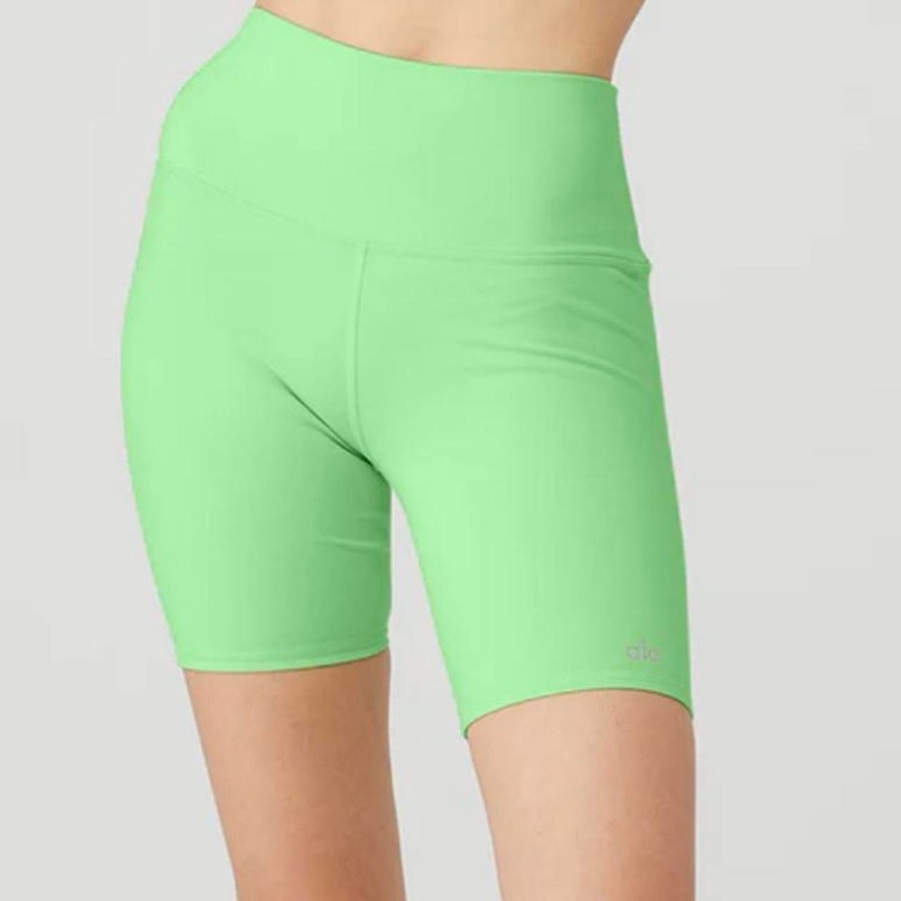 ALO Yoga Green Bike Shorts High-Waist Stretch